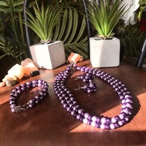 Handmade Purple Necklace Earring Bracelet Set